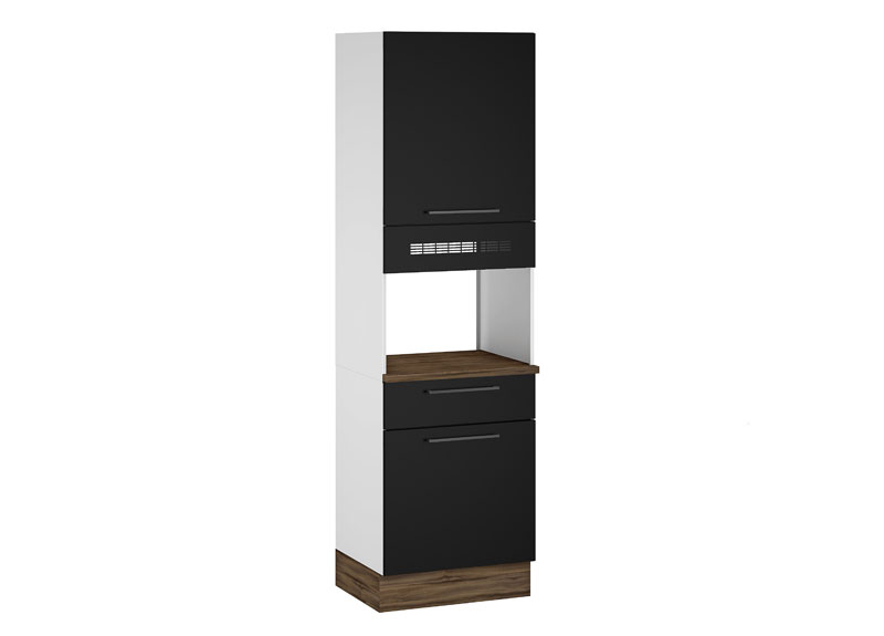 Steel Pantry kitchen cupboard with storage and 2 doors and wooden drawer - Exclusive Black Flatpack DIY