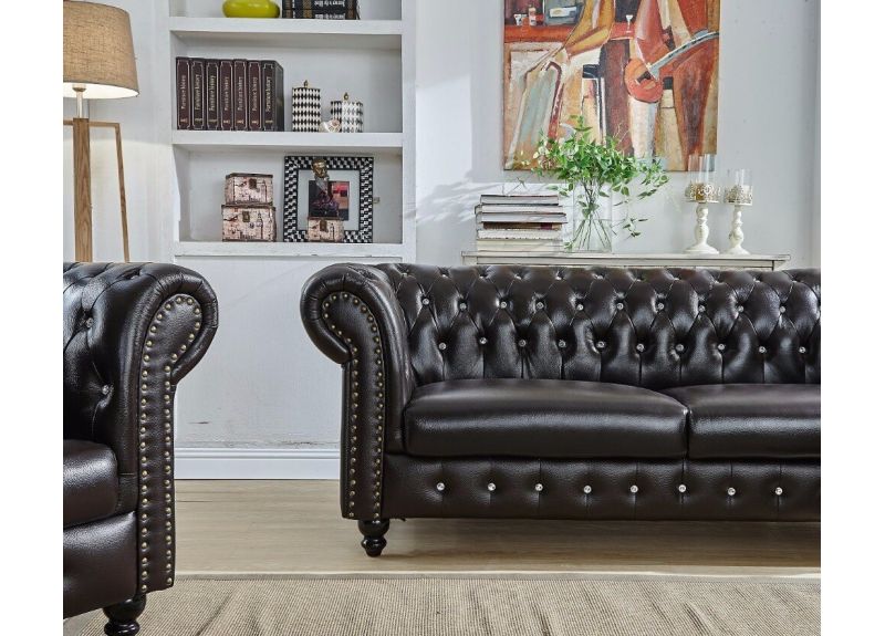 Francis Chesterfield Style Leather 3 Seater Sofa