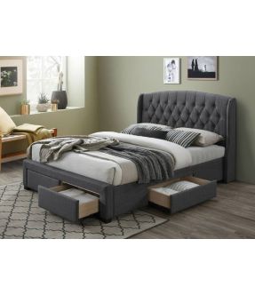 Dark Grey Fabric King Size Bed with 4 Storage Drawers - Ralgan