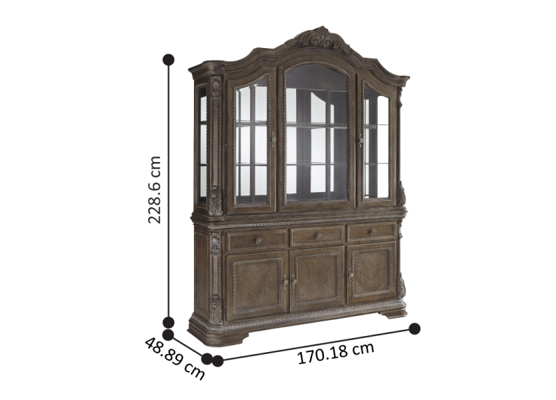 Uki Wooden French Country Buffet with 3 Doors