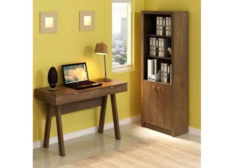 Brown Wooden Home Office Writing Desk with 2 drawers - Jeir