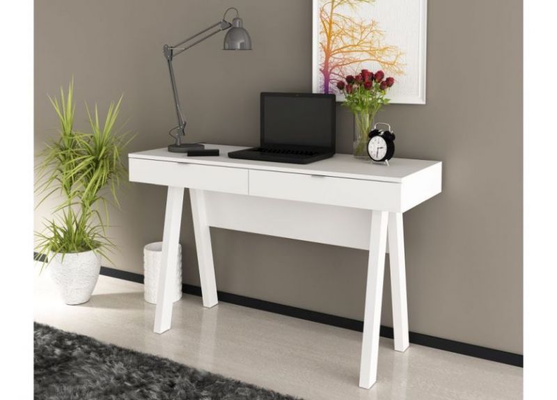 White Wooden Home Office Writing Desk with 2 drawers - Jeir