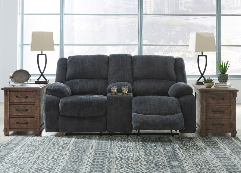 Nalpa 2 Seater American Made Manual Recliner Fabric Sofa with Console - Black