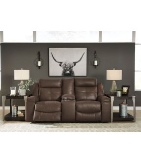 Nathan Faux Leather 2 Seater Manual Recliner with Console in Dark Brown