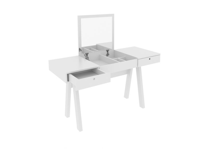 White Vanity Dressing Table 131cm with Mirror and 2 Drawers - Uduc