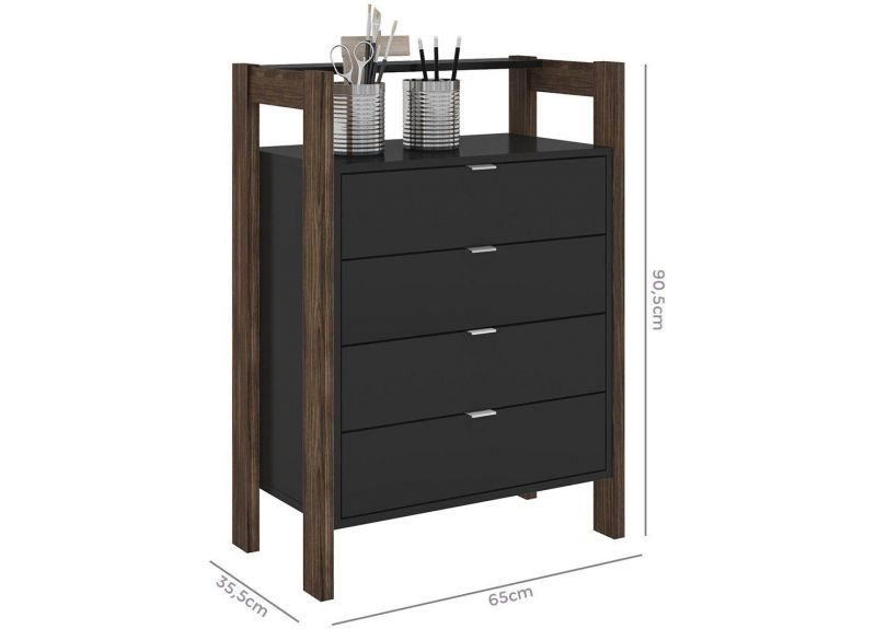 Black Wooden Accent Cabinet 65cm with Drawers - Calga