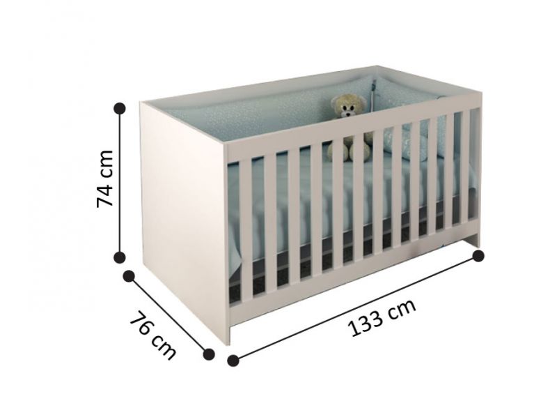 White Wooden 133cm Baby Cot/Bed - Olary