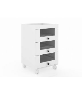 Wooden White Office Cabinet with 3 Drawers and Wheels - Redhill