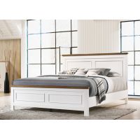 White Bed Frame King Size with Wooden Colour Edge Design - Merri