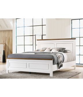 White Bed Frame King Size with Wooden Colour Edge Design - Merri