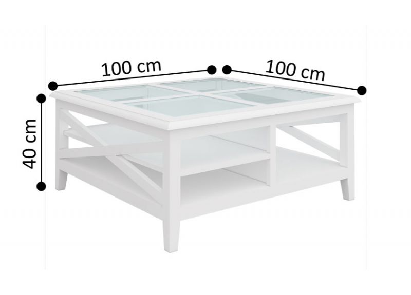 Wooden Square Coffee table White with Tempered Glass Top - Bickley