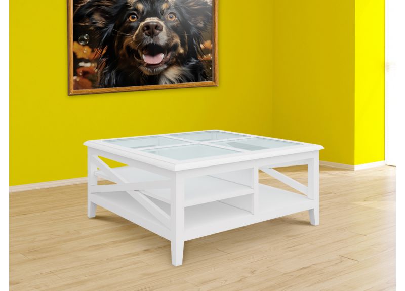 Wooden Square White Glass Coffee Table - Bickley