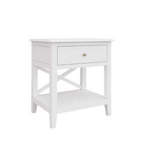 Timber White Side Table with Drawer - Bickley