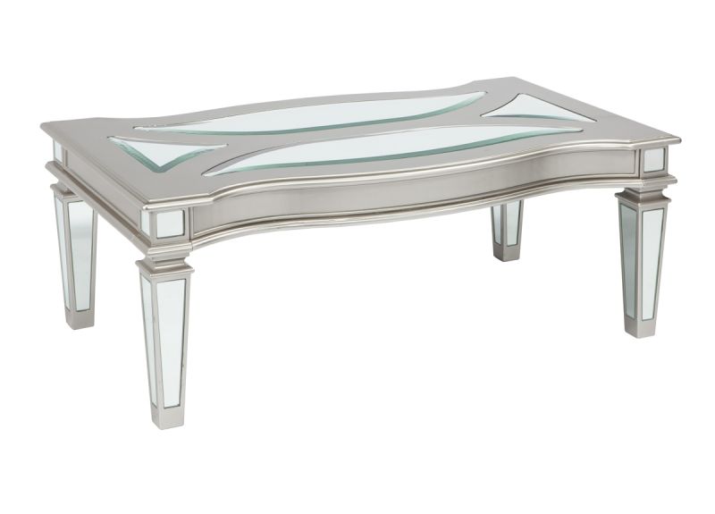 Cheltenham Rectangular Wooden Coffee Table with Mirrored Glass Top