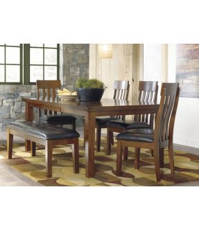 Natasia Rectangular Extensible Dining Table Set with 4 Wooden Chairs + Bench