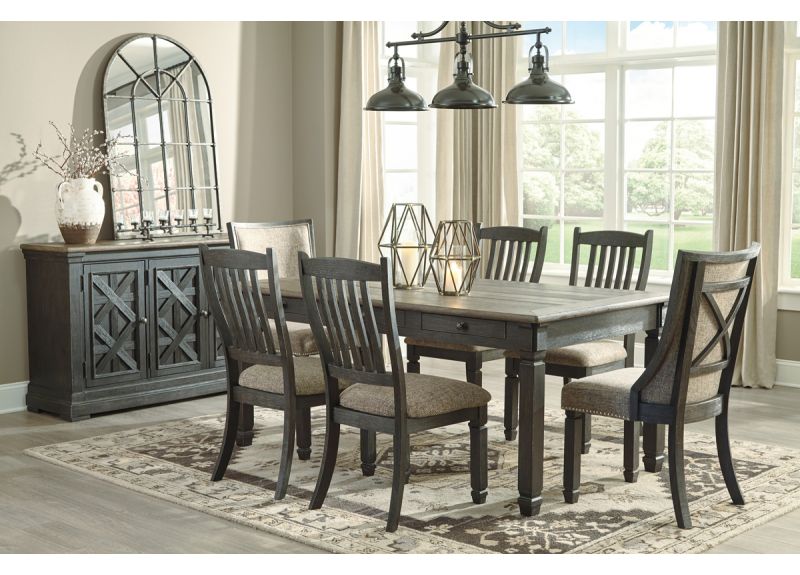 Tracy Rectangular Dining Table Set with 4 Wooden Chairs + 2 Fabric Chairs