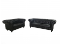 Francis Black Chesterfield Style Leather 3 Seater Sofa without Crystal - Floor Stock