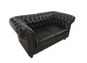 Francis Black Chesterfield Style Leather 2 Seater Sofa with Crystal - Floor Stock