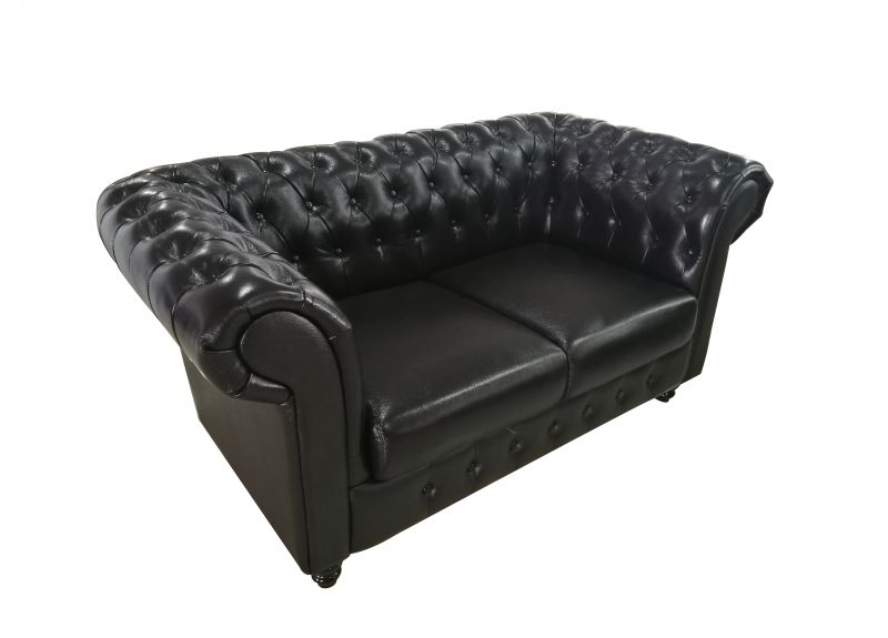 Francis Black Chesterfield Style, Black Leather Chesterfield Sofa 2 Seater