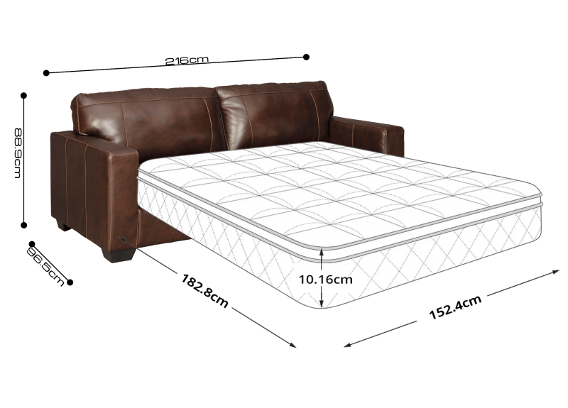 Coburg 3 Seater Brown Leather Sofa Bed, Full Size Sofa Bed Mattress Dimensions