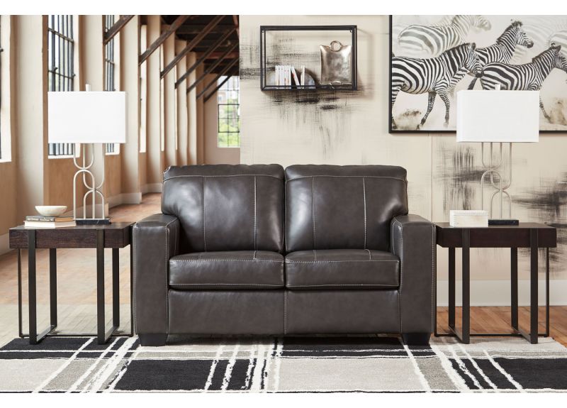 Genuine Leather 2 Seater Grey Sofa - Coburg - Floor Stock