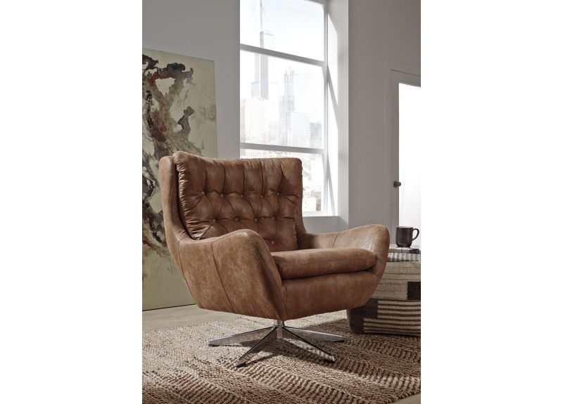 Reservoir 360-degree Swivel Armchair in Brown Faux Leather 