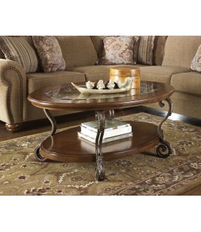 Preston Oval Wood Coffee Table with Glass Top