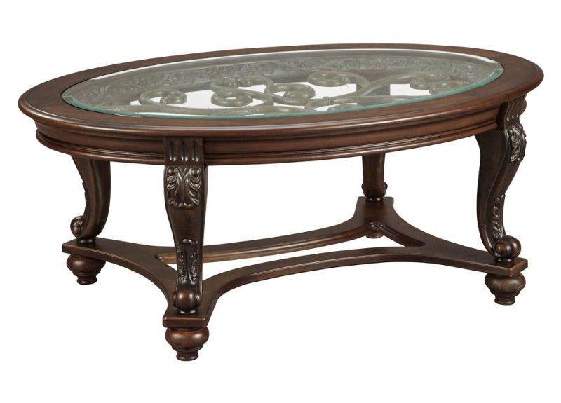 Brookfield Oval Wooden Glass Top Coffee Table - Floor Stock
