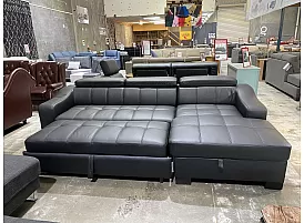 3 Seater Genuine Leather Sofa Bed with Storage and Headrest - Venus