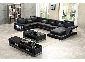 Medellin 7 Seater Leather Lounge Suite with Chaise