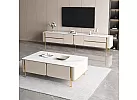 Rectangle Artificial Marble Coffee Table with 4 Drawers and Gold Stainless Steel Legs - Ramsay