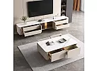 Artificial Marble Top Entertainment Unit with Storages and Gold Stainless Steel Legs for 75 Inch - Ramsay