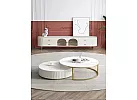 Set of 2 Round Artificial Marble Coffee Table with Gold Stainless Steel - Ingleburn