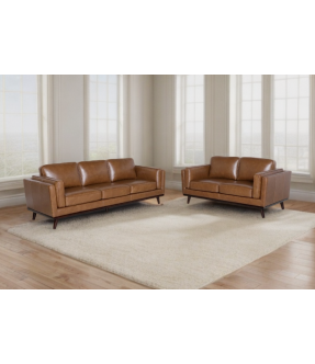 Full Premium Leather Sofa Set in Brown Colour (2 Seater + 3 Seater) - Ramco