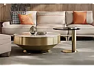 Gold Shade Round Marble Top Coffee Table and Tempered Glass Top Side Table with Stainless Steel Legs - Evelyn