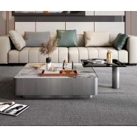 Grey Shade Square Marble Top Coffee Table and Glass Top Side Table with Stainless Stell Legs - Maison