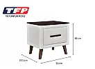 White Fabric Bedside Table with Wooden Top - Adelaide