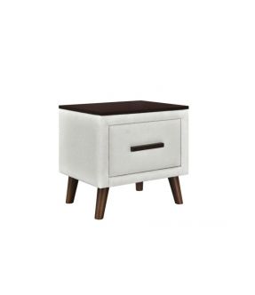 White Fabric Bedside Table with Wooden Top - Adelaide