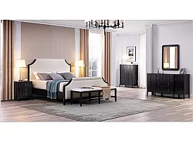 White French Provincial Wooden King Bed Frame with Black Finish - Parilla