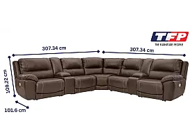 5 Seater Modular Leather Recliner Lounge with Two Consoles and Three Electric Recliners - Seaford