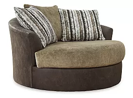 Swivel Armchair in Two Tone Faux Leather - Findon