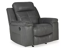 Faux Leather Rocking Manual Recliner Armchair in Dark Gray - Nathan