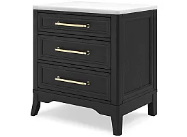 Black Bedside Table with 3 Drawers and White Marble Top - Sydney