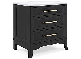 Black Bedside Table with 3 Drawers and White Marble Top - Sydney