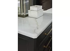 Black Bedside Table with 3 Drawers and White Marble Top - Sydney