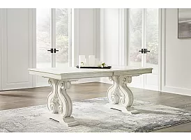 Extendable White Dining Table with Removable Leaf (6 to 10 Seaters) - Galga