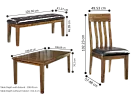 Natasia Rectangular Extendable (4 to 6 Seaters) Dining Table Set with 4 Wooden Chairs + Bench