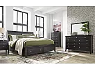 Black/ White Wooden Queen Sleigh Storage Bed Frame in Minimalist Style - Anthony