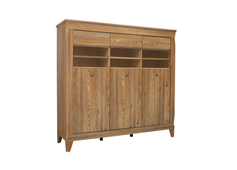 Traditional Light Oak Wide Glass Display Sideboard Cabinet Showcase Storage 3 Door Unit with LED Light – Hampton