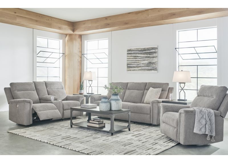 Electric Recliner Fabric Lounge Set ( Armchair + 2 Seater + 3 Seater) in Dark/ Light Grey - Belmont